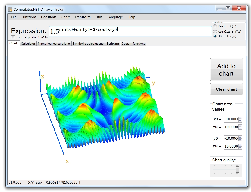 Computator.NET v1.8 is coming 2 - writing in exponent, f(x,y) chart