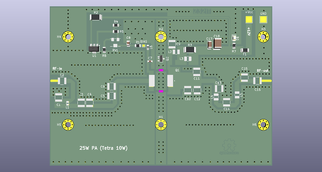 PCB del amplificador TETRA 25W con BLP9LA25S