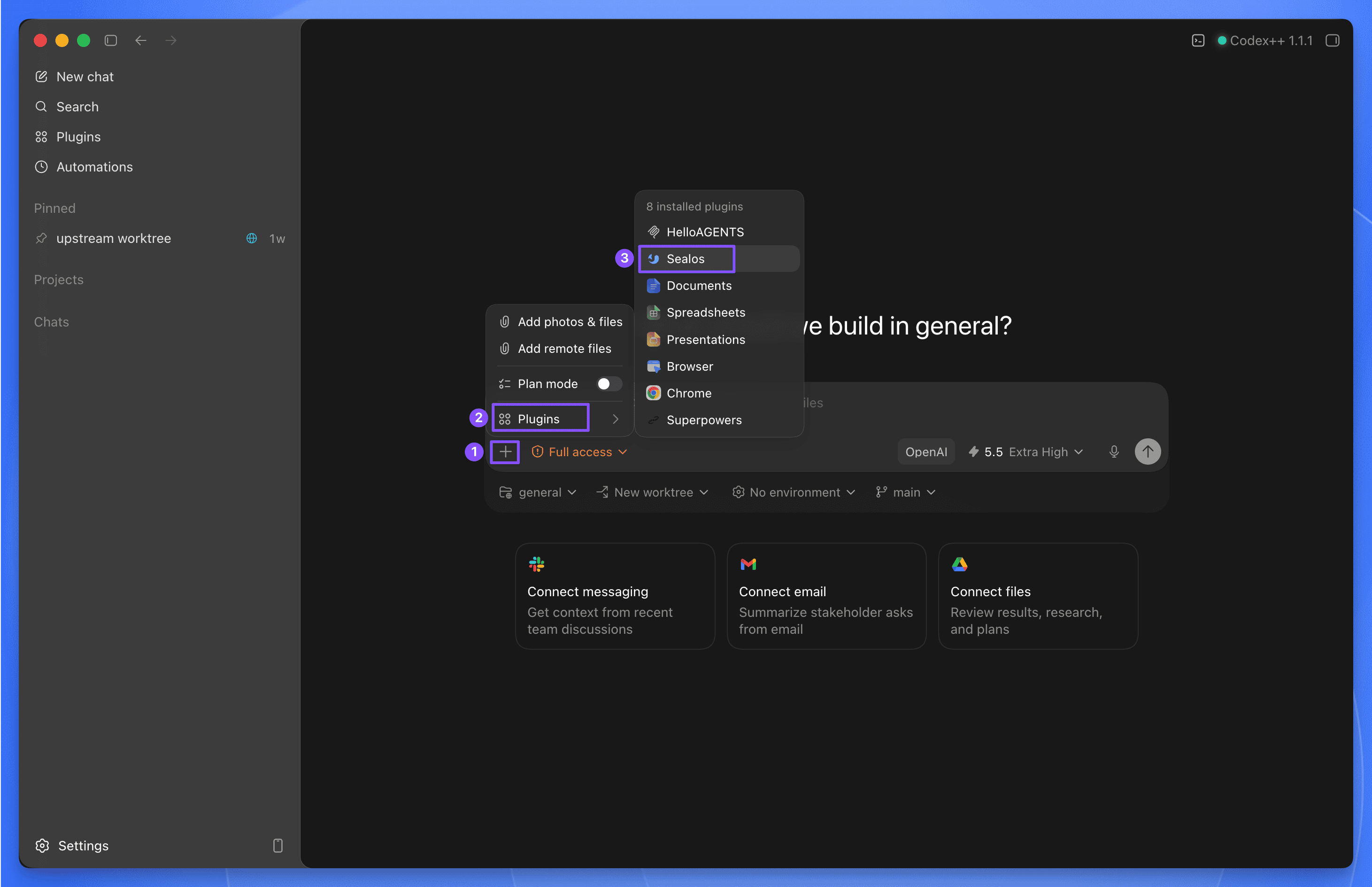 Select the Sealos plugin in Codex App
