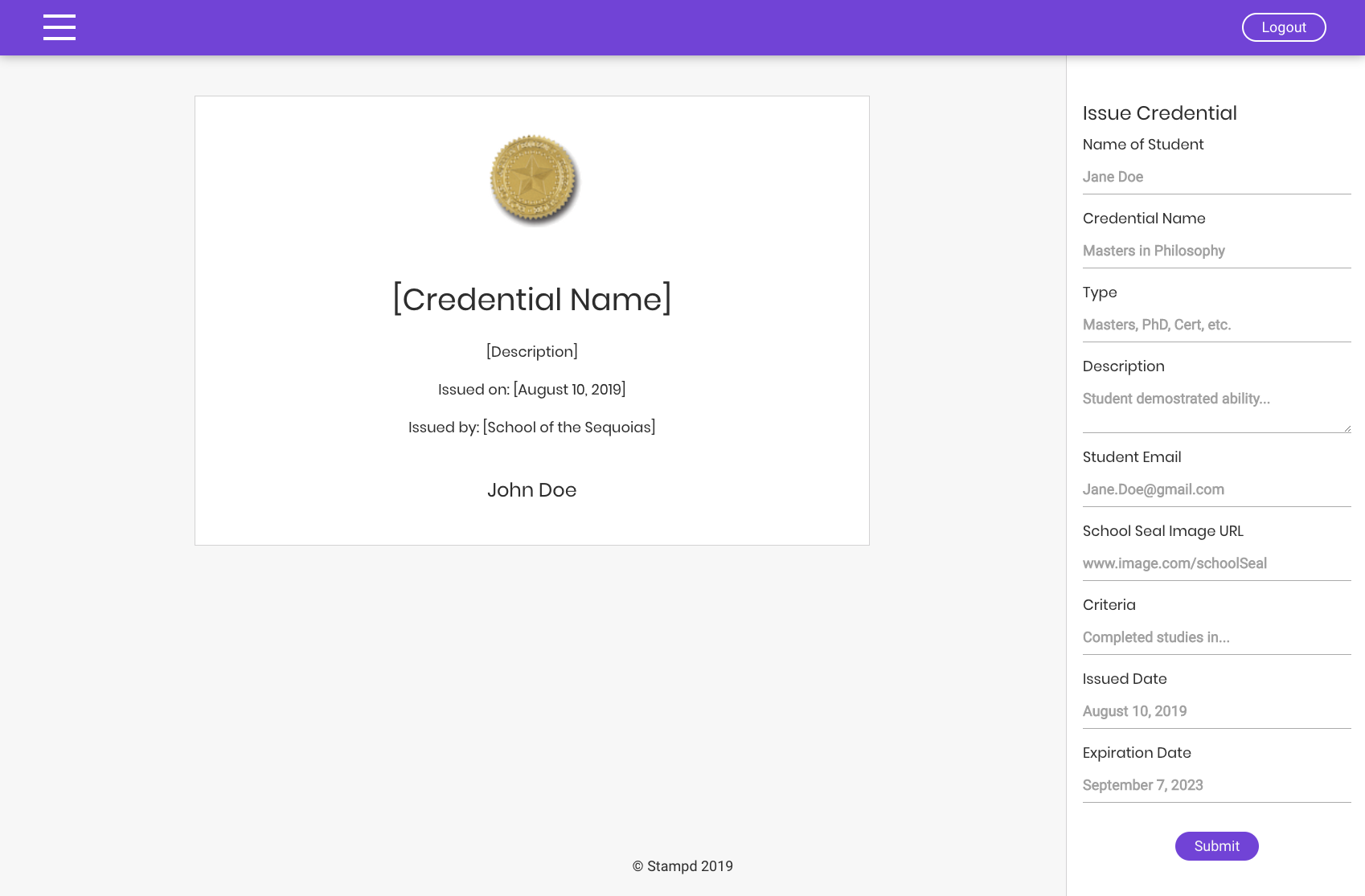 Credential issuance screenshot