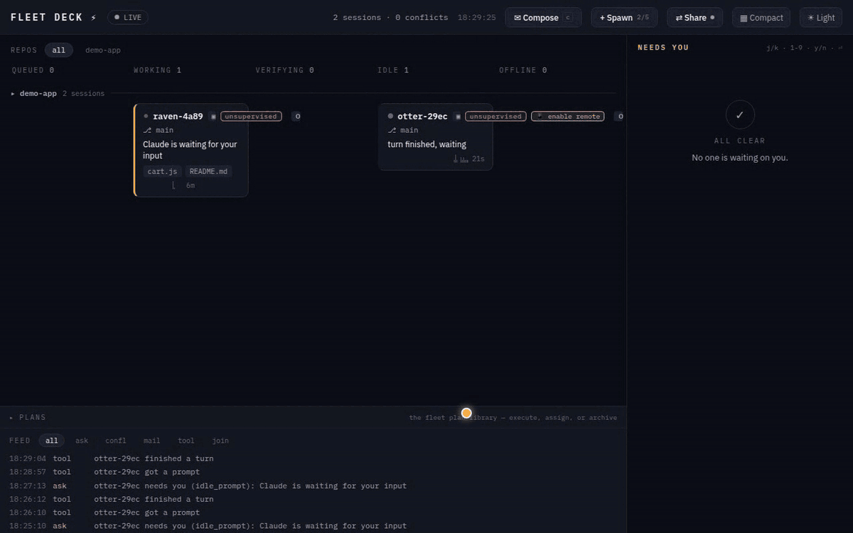 Opening a live agent's tmux pane in the board's terminal modal and typing straight into the running session.