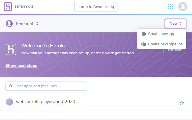 Creating a new app in Heroku.