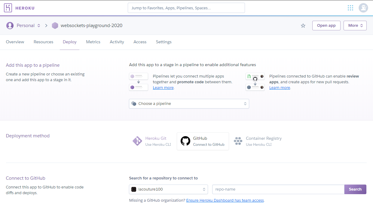 Connecting Github to Heroku.