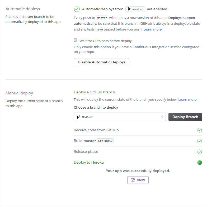 Enable Automatic Deploy on the same page.