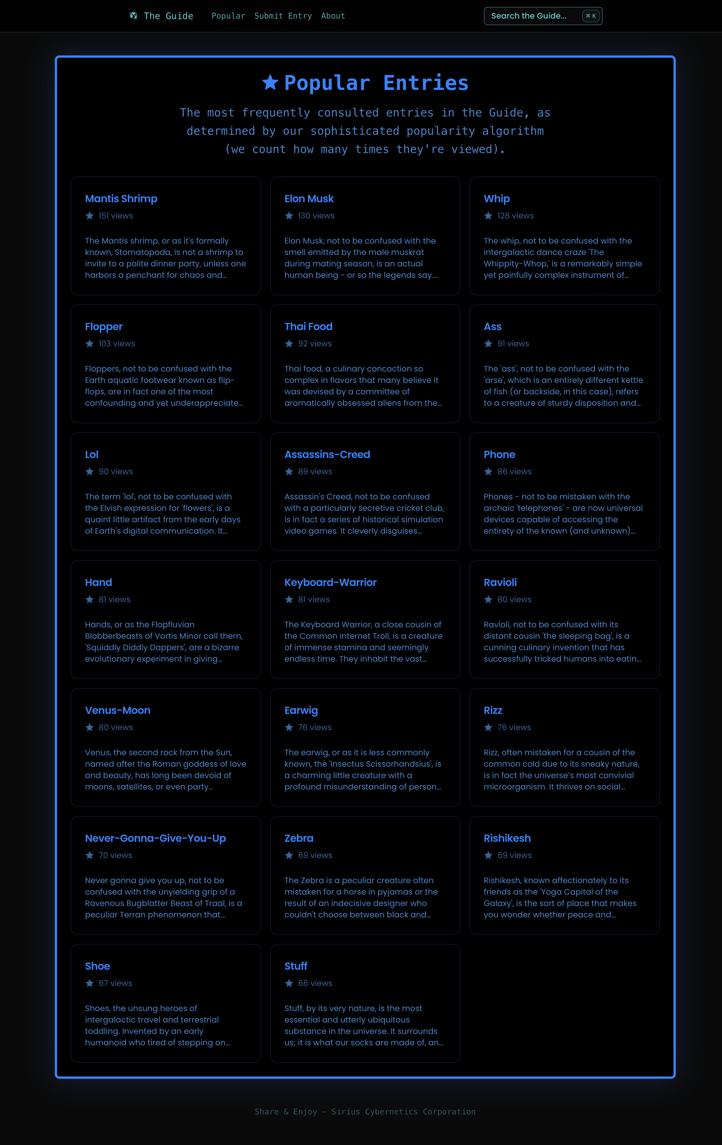 Popular entries page