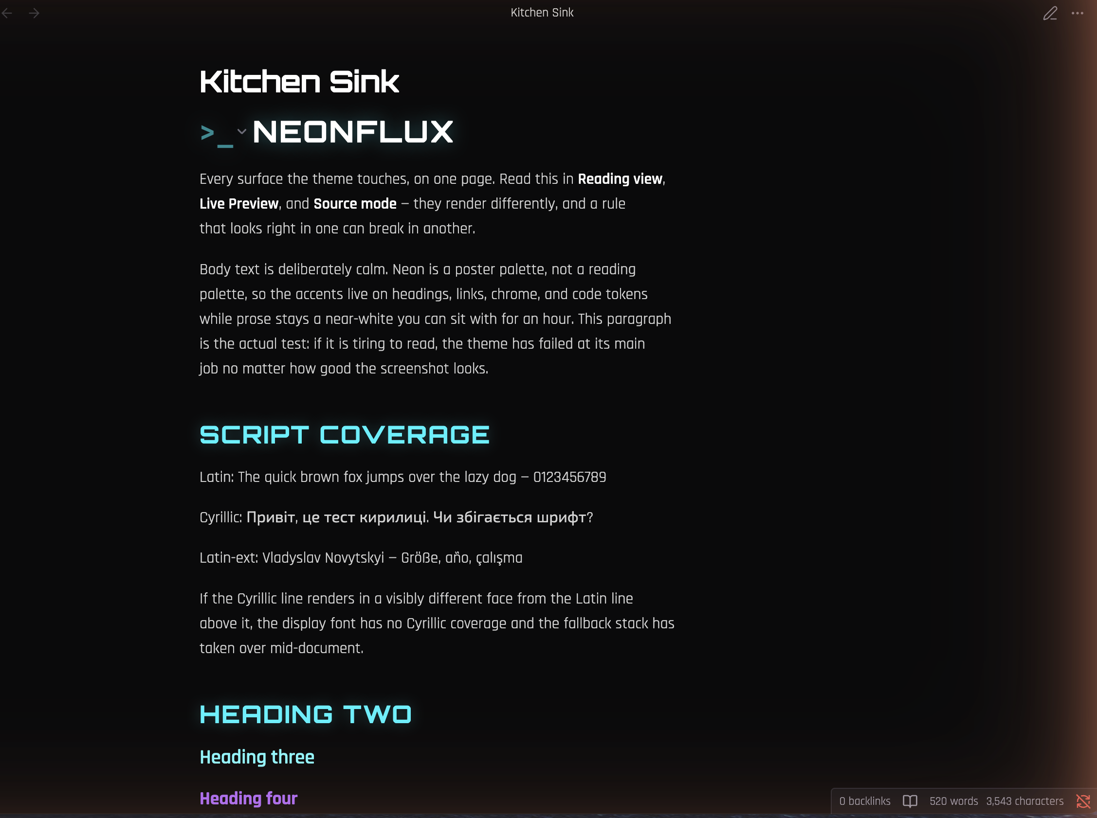 Neonflux in dark mode