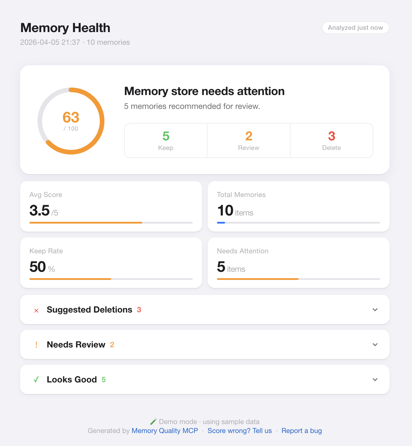 Memory Quality MCP Dashboard