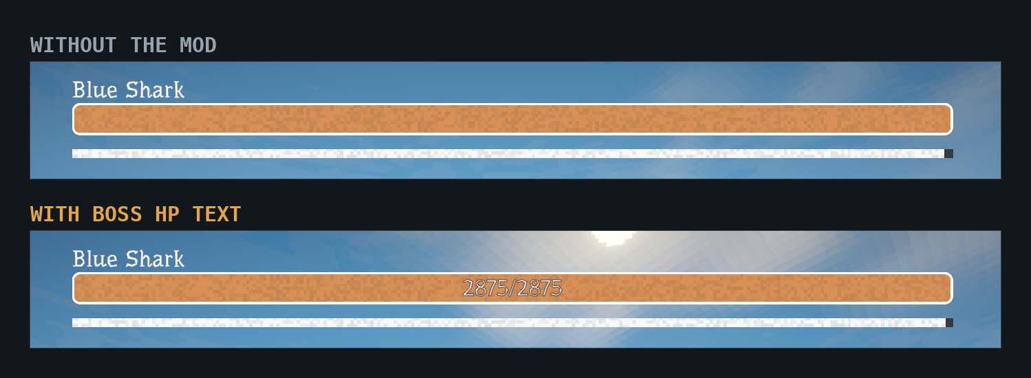 The boss bar without and with the mod
