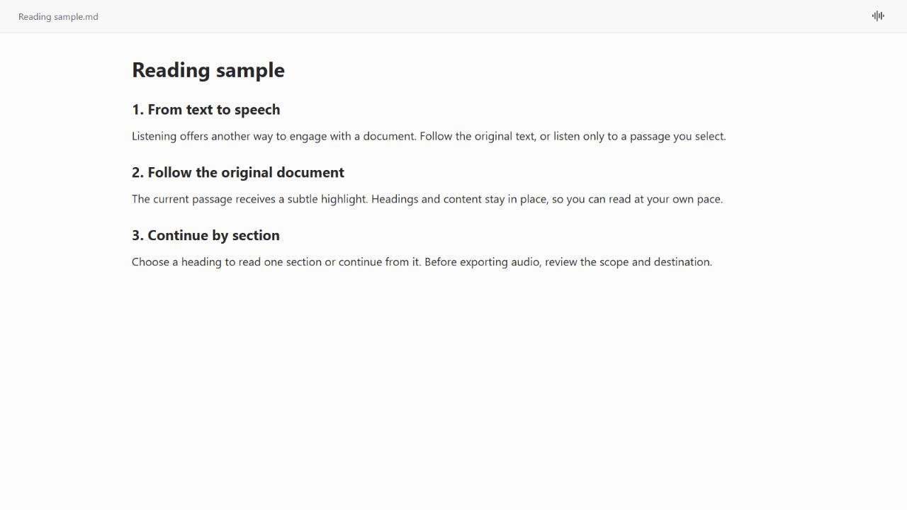 Click the audio icon to show and hide the reading toolbar