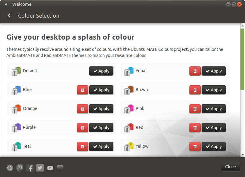 Screenshot of Colour Selection in Ubuntu MATE Welcome