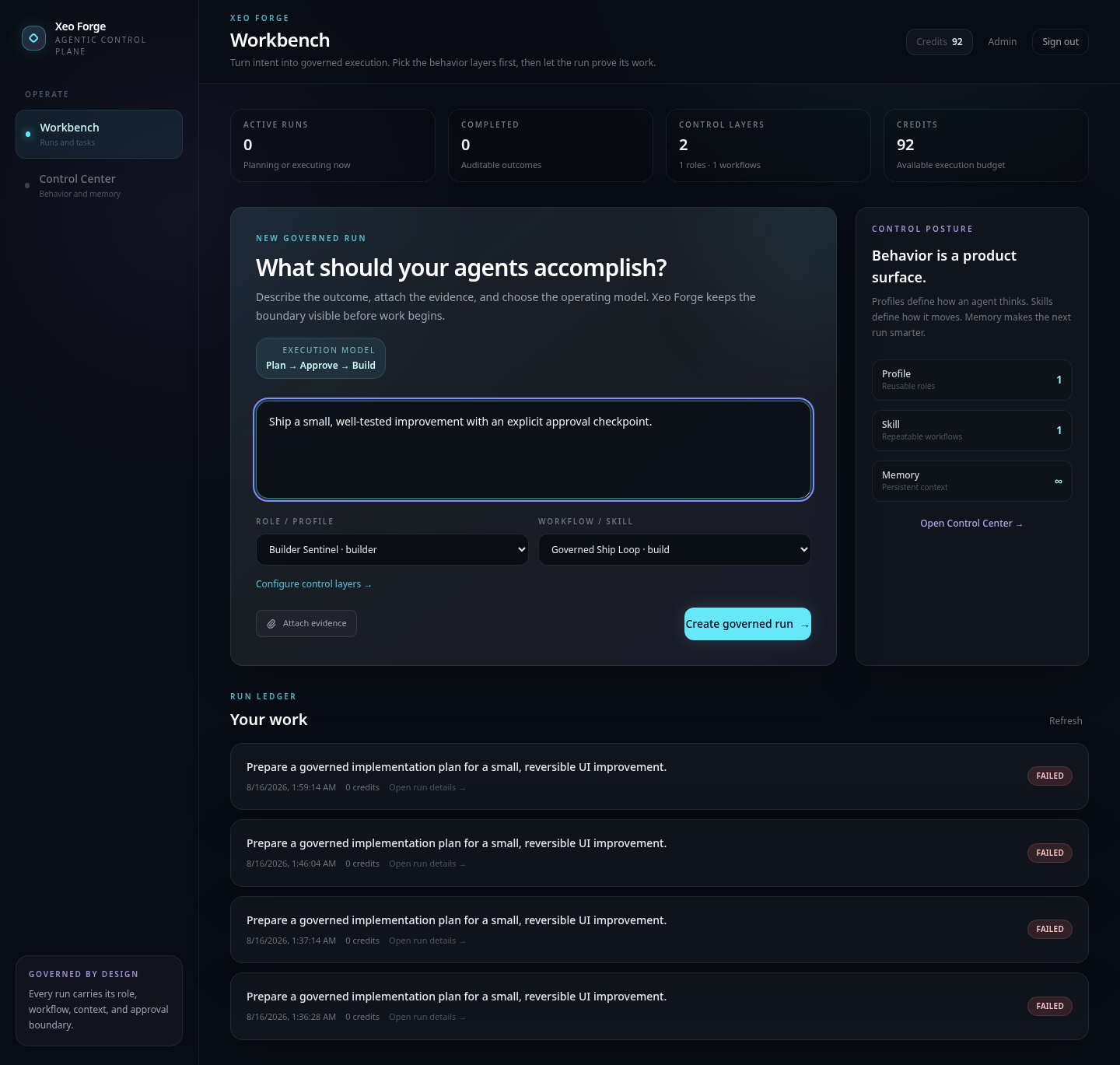 Xeo Forge V3 command center