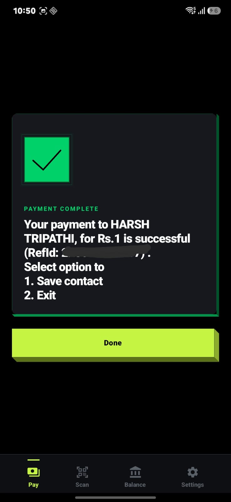 Payment complete