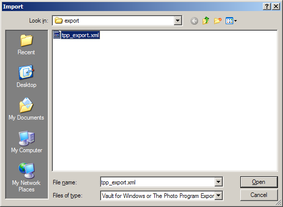 Navigate to the file you exported from The Photo Program and click Open