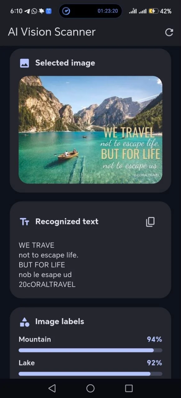 Recognized text results