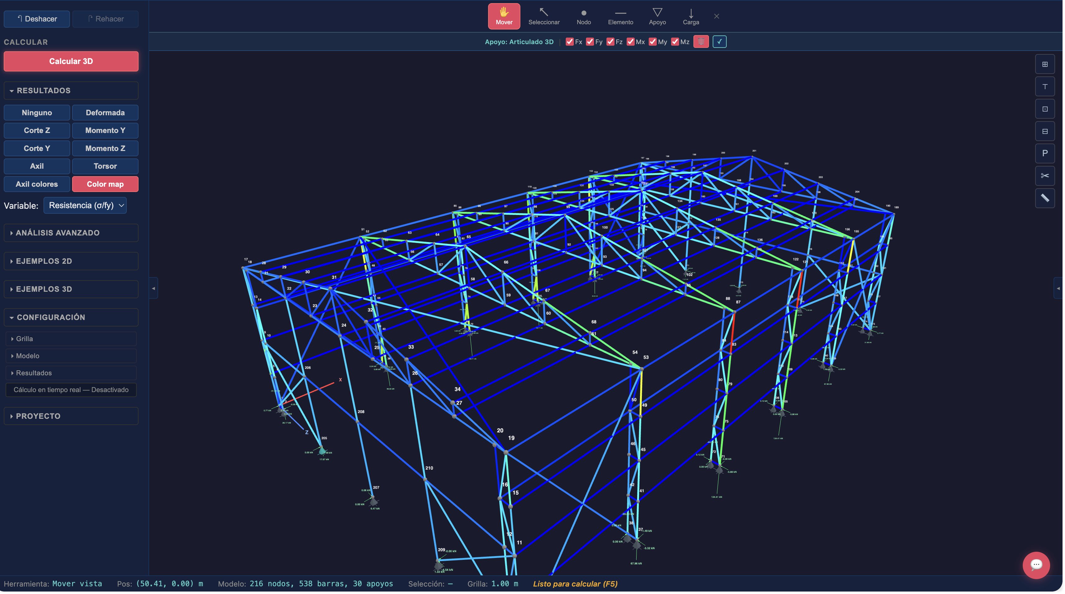 3D industrial warehouse showing deformed shape under load