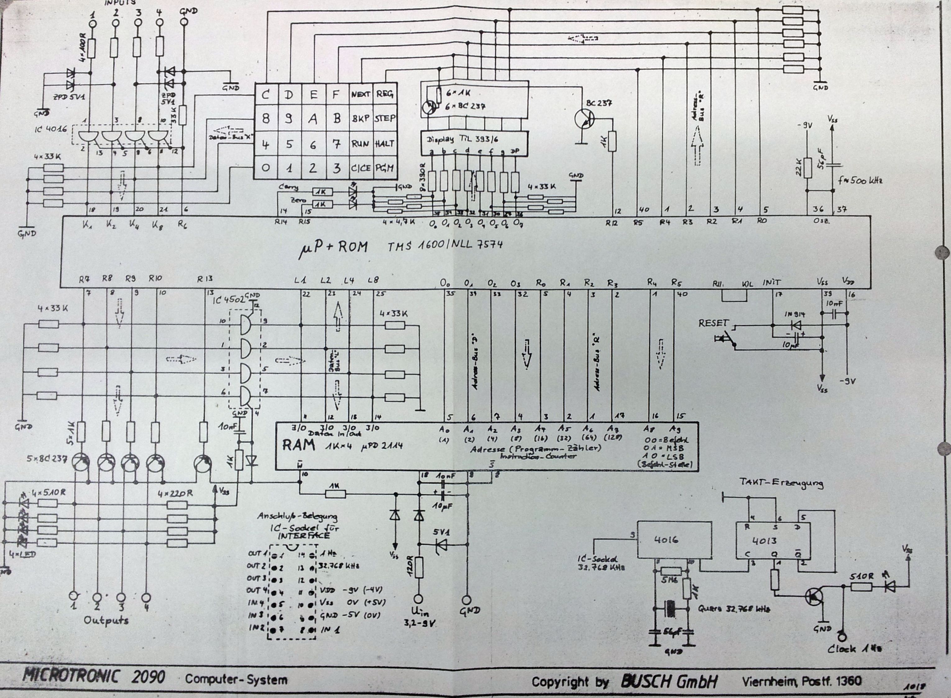 Busch Microtronic 2090 Computer System Schematic