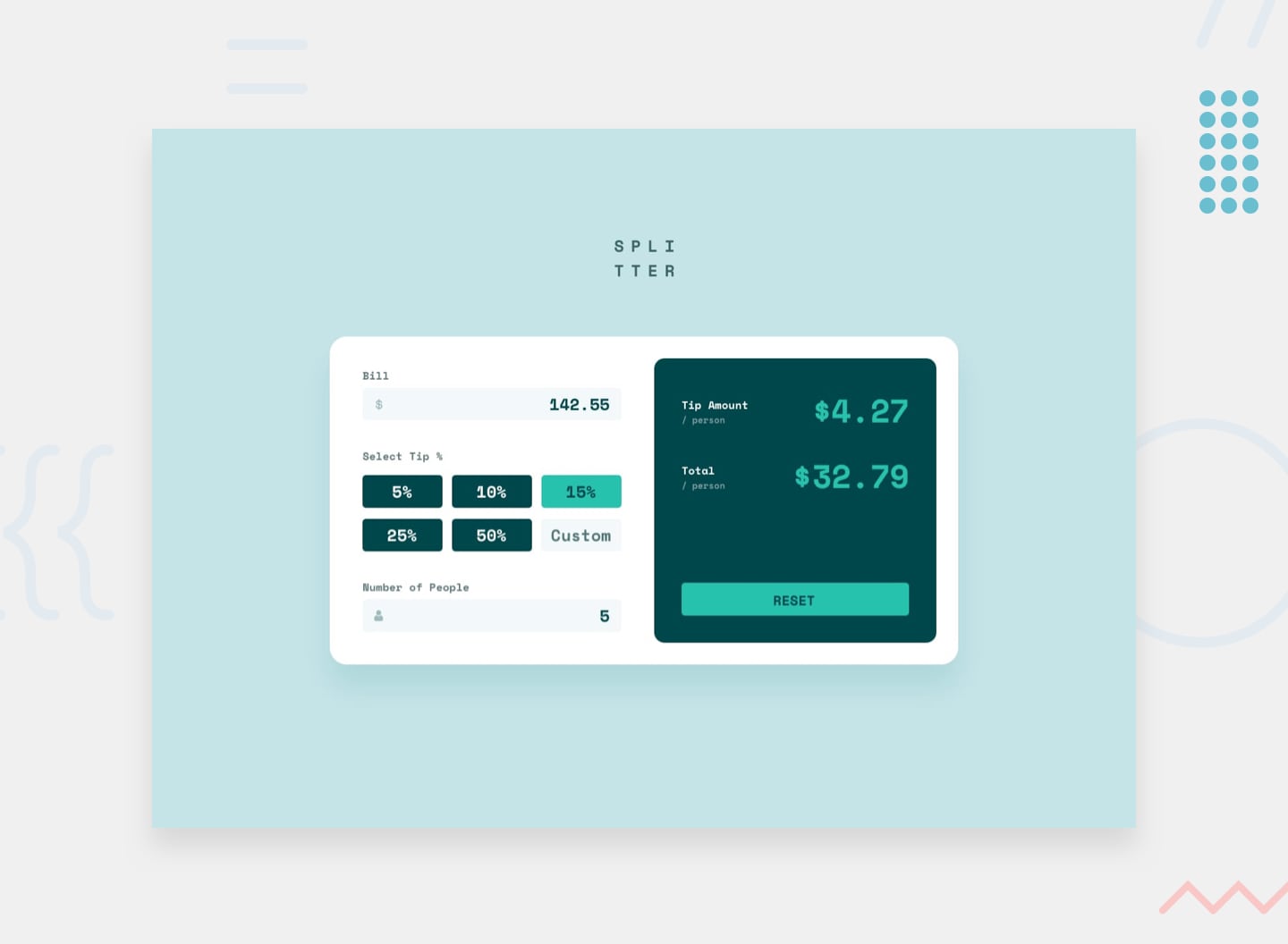 Design preview for the Tip calculator app coding challenge