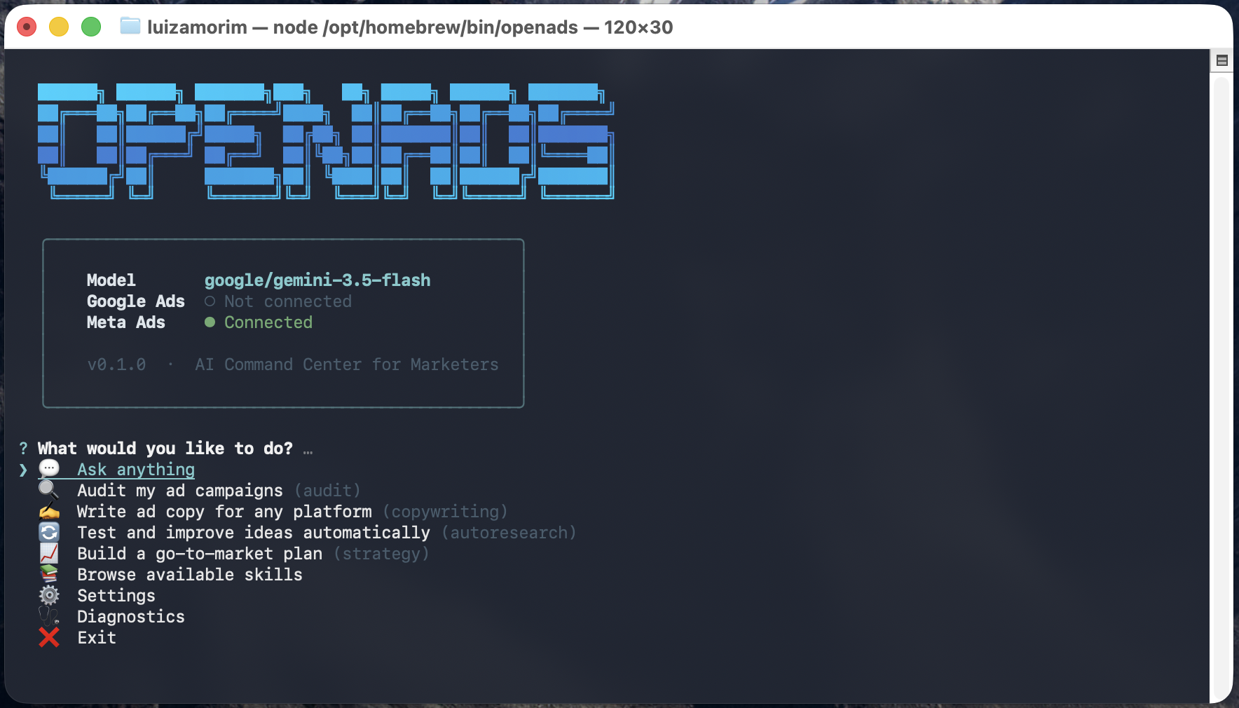OpenAds Welcome Screen