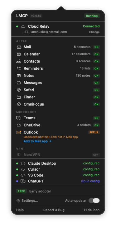 LMCP menu bar app