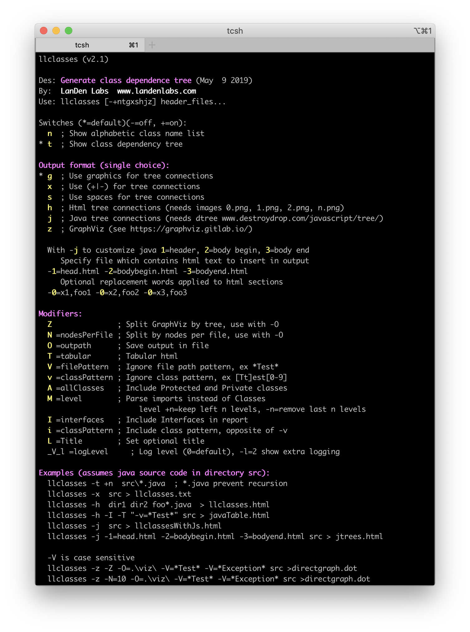 GitHub - landenlabs/llclasses: Console command - Parse source code to ...
