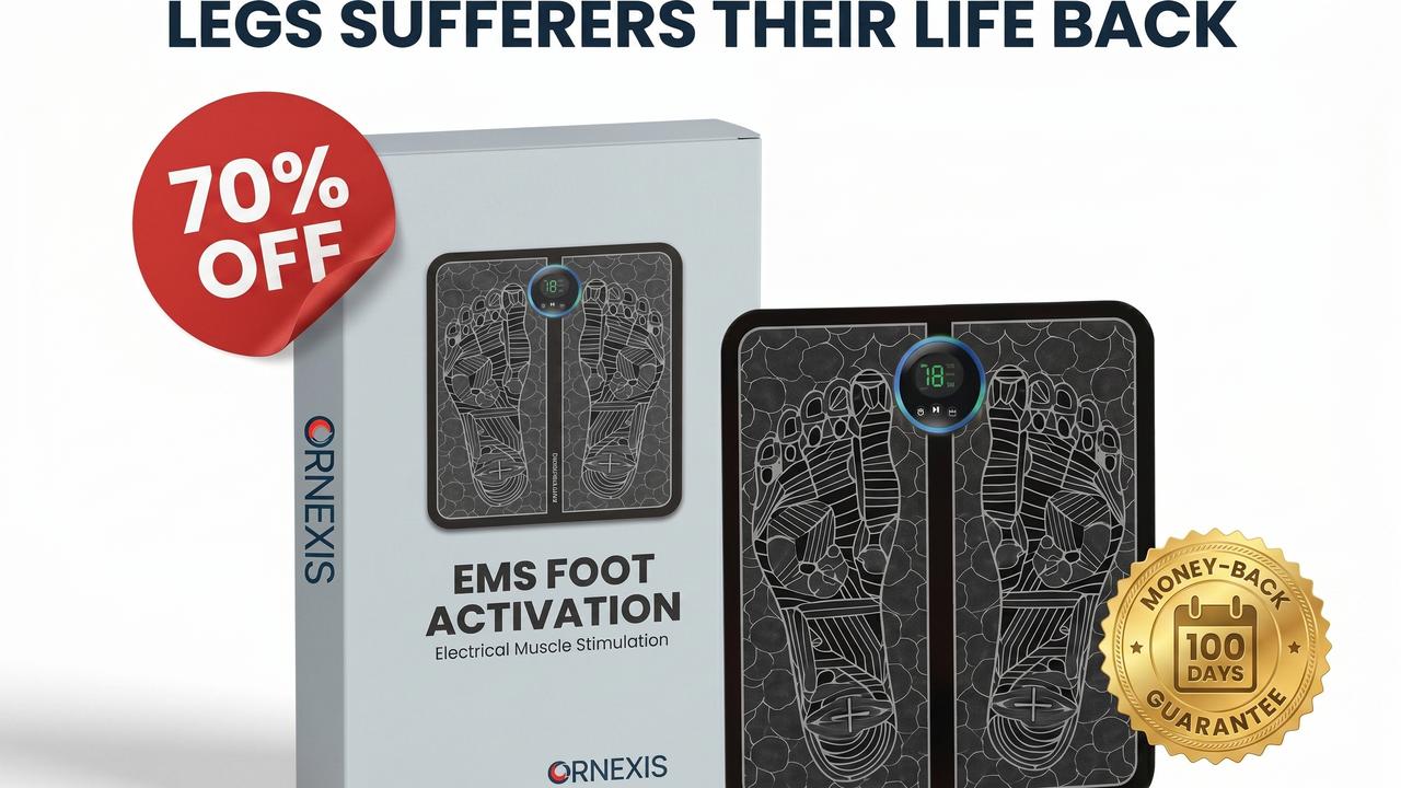 Ornexis EMS Foot Plate with 70 percent off sale badge and 100 day money back guarantee seal
