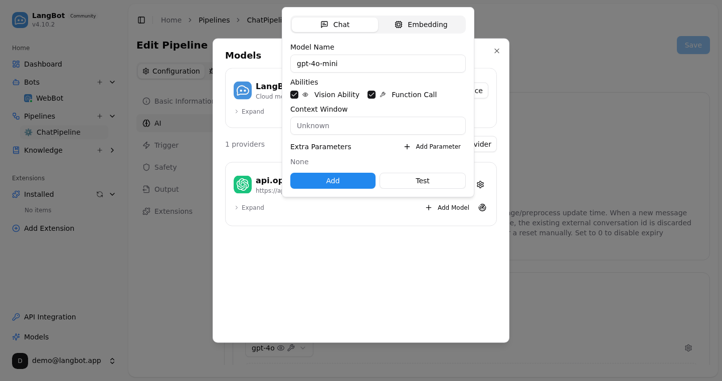 LangBot model configuration: connect any OpenAI / Anthropic API-compatible LLM such as OpenAI or Anthropic