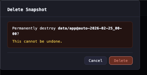 Delete snapshot confirmation dialog