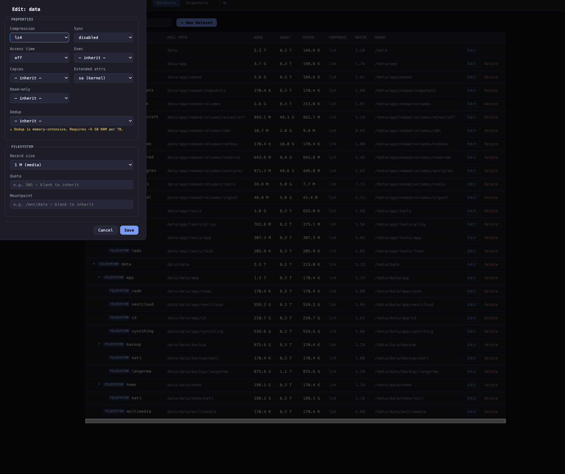 Edit dataset properties