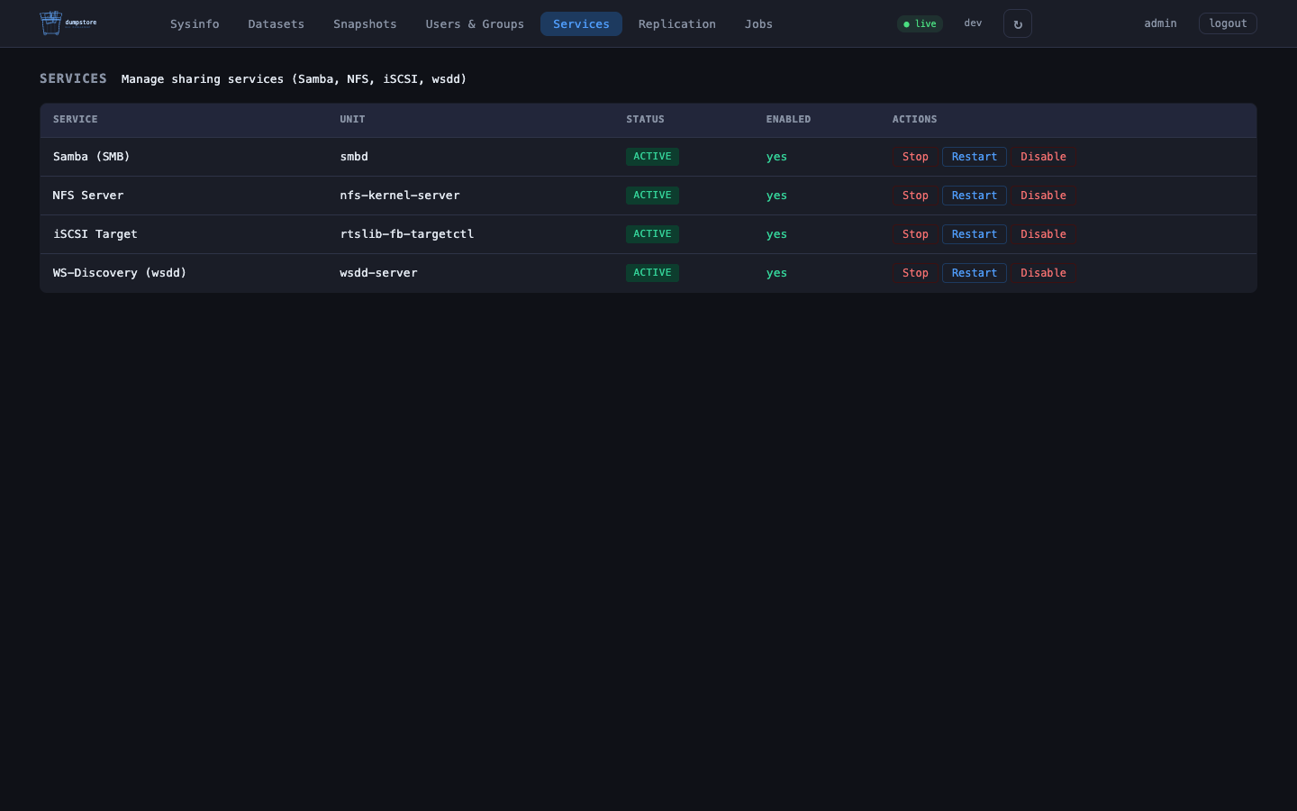 Services tab