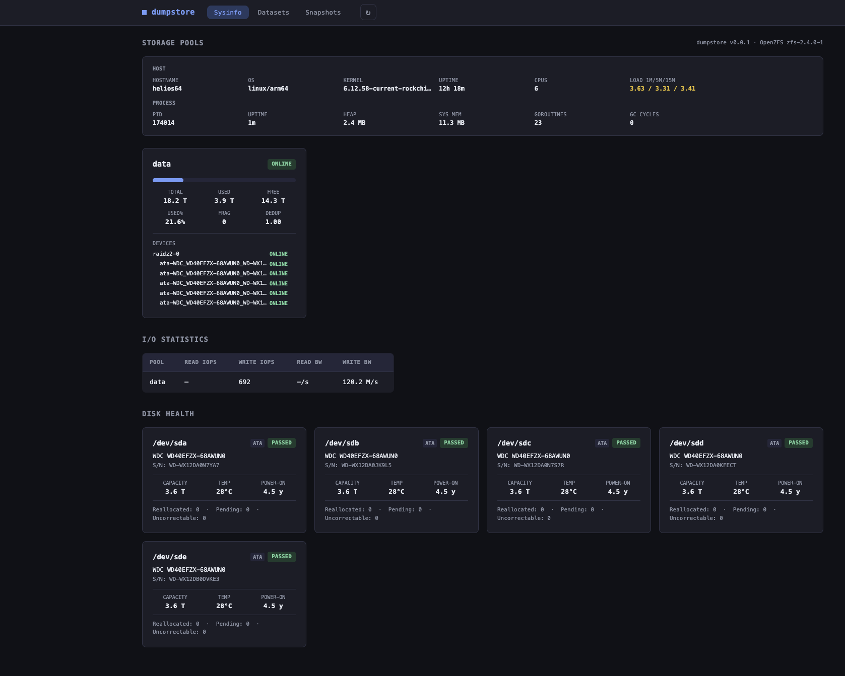 System info and storage pools