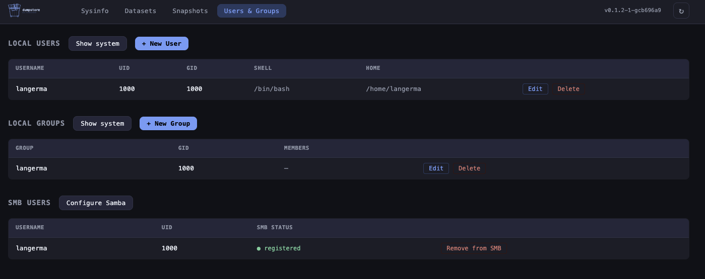Users, groups, and SMB users
