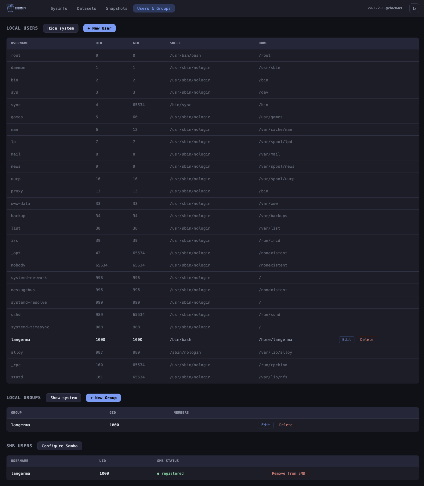 Users & Groups with system users revealed