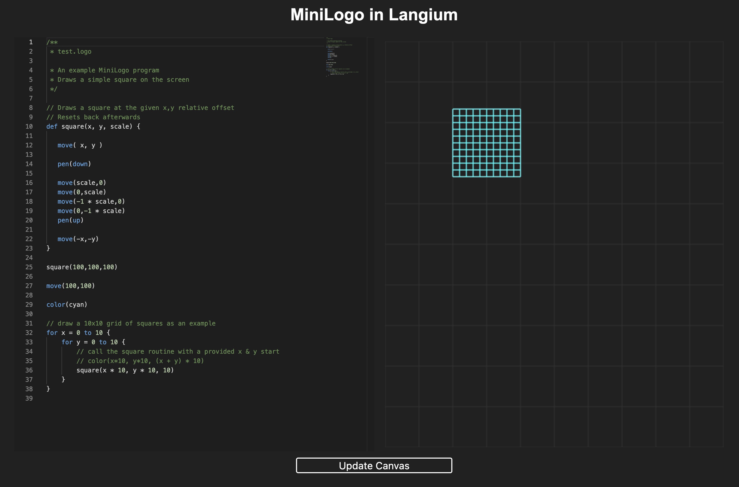 Image of Langium running standalone in the Browser