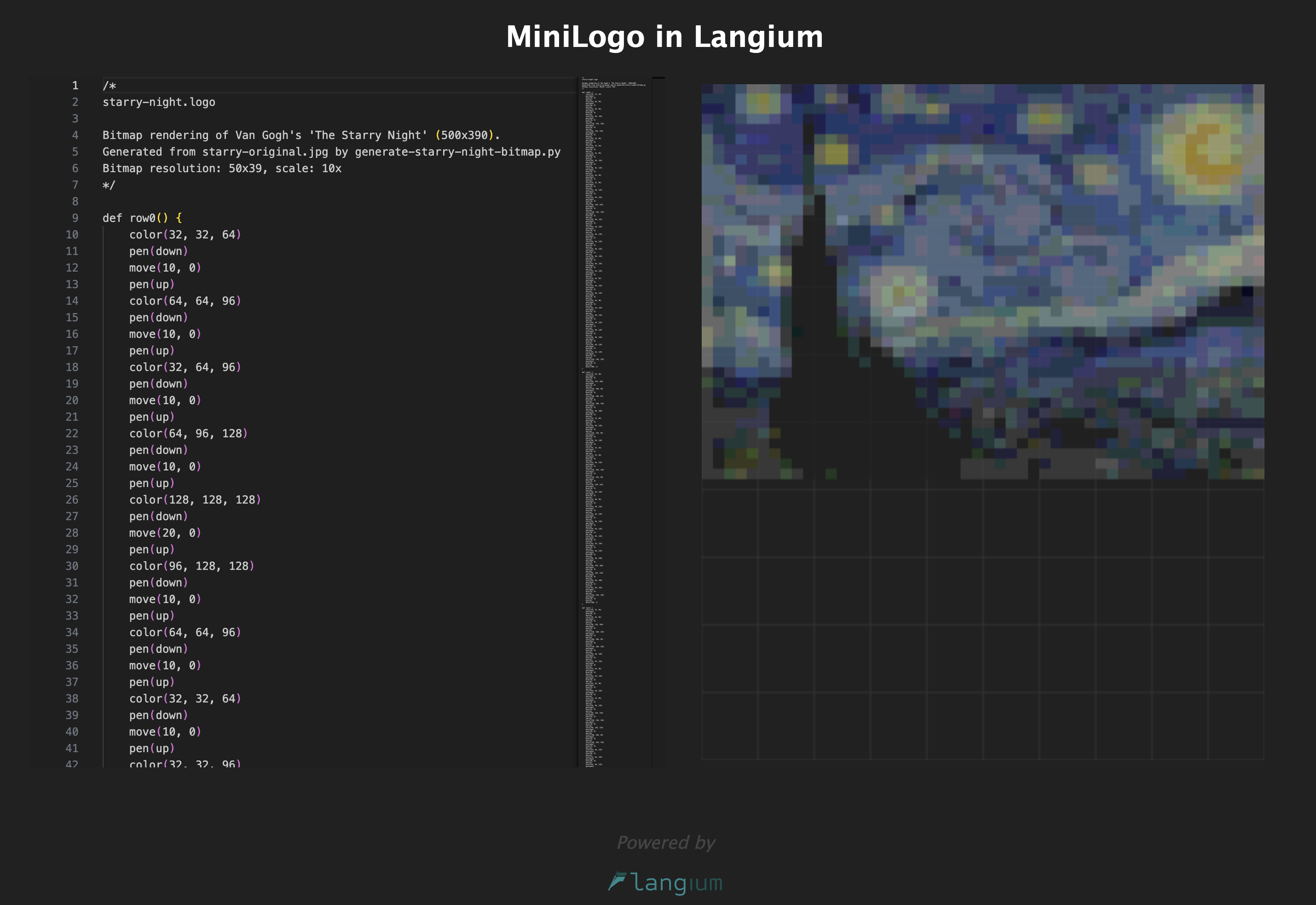 Crude Representation of Van Gogh's Starry Night in MiniLogo