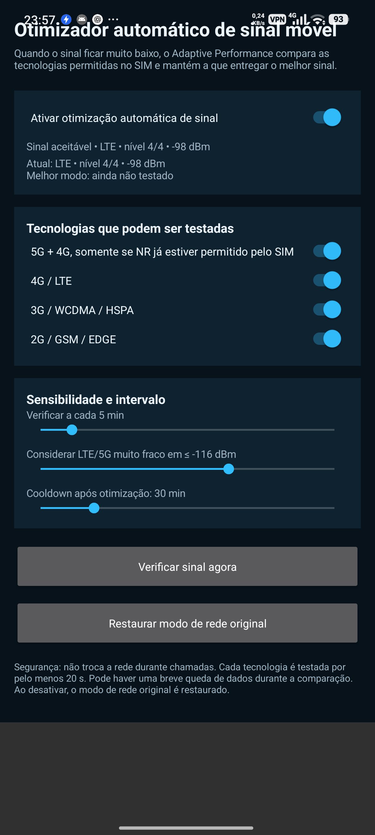 Otimizador automático de sinal móvel