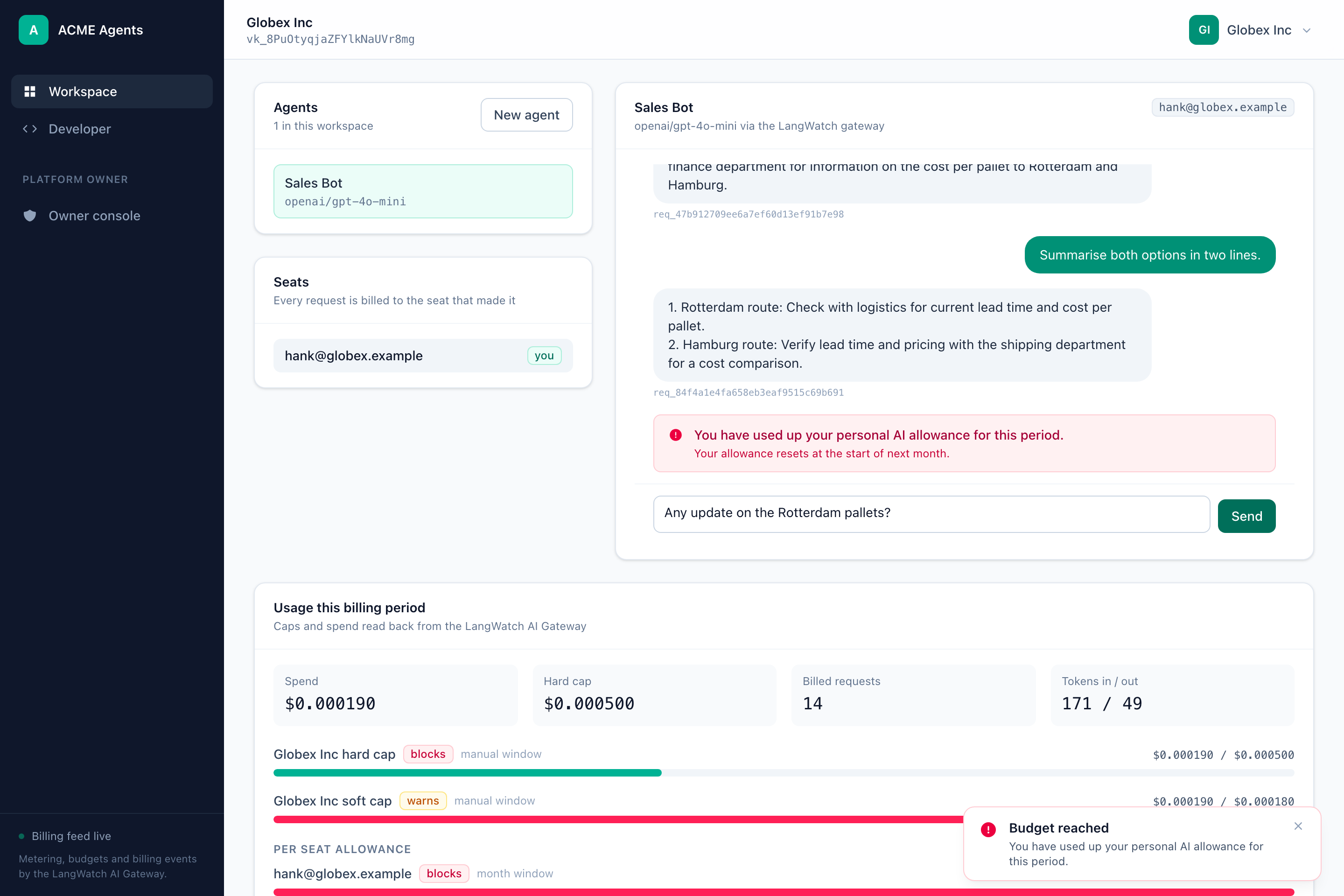 A blocked request explained in the customer's own terms