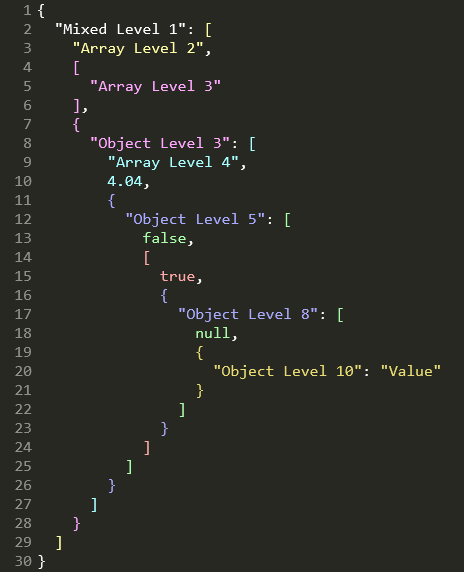 Monokai Classic, objects and arrays interleaved