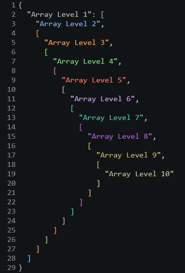 VS Code Dark, nested arrays