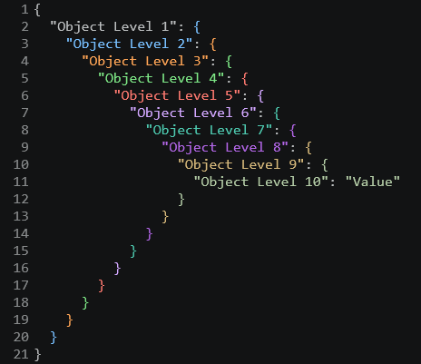 VS Code Dark, nested objects