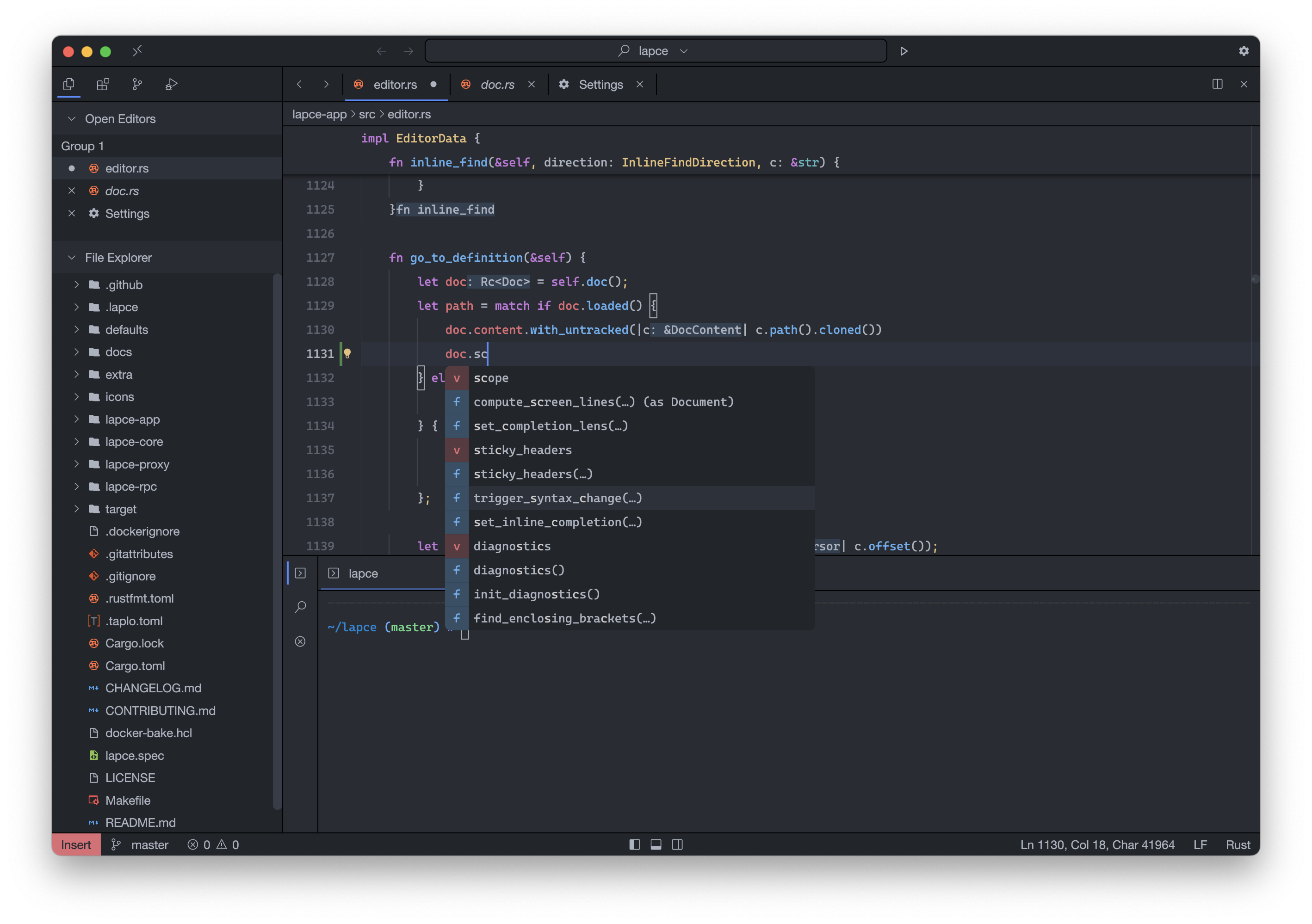 Checking Out The Rust Powered IDE, Lapce - Pre-Alpha