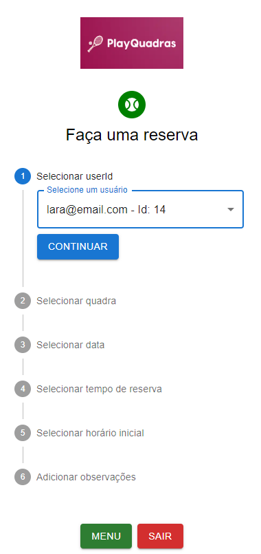 tela de cadastrar reservas de administrador