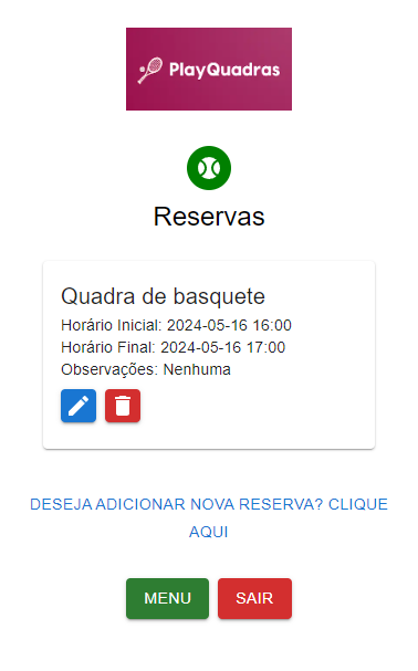 tela de reservas de administrador