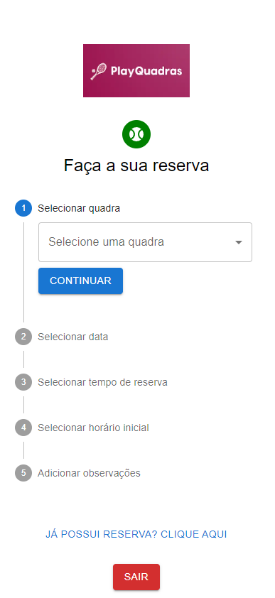 tela de reservar quadra do usuário