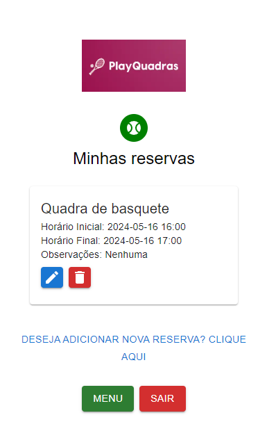 tela de reservas do usuário