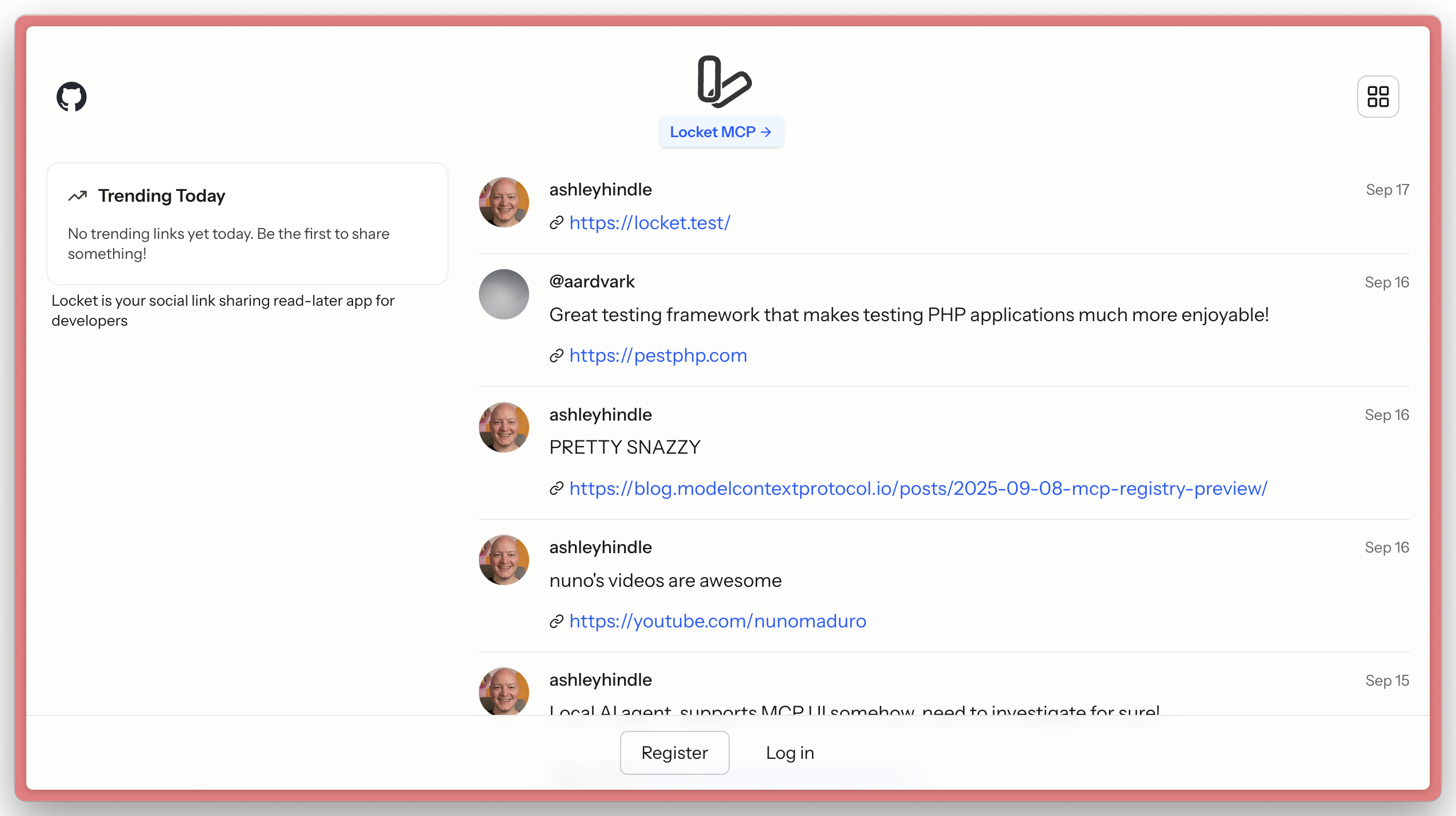 Screenshot of Locket's homepage