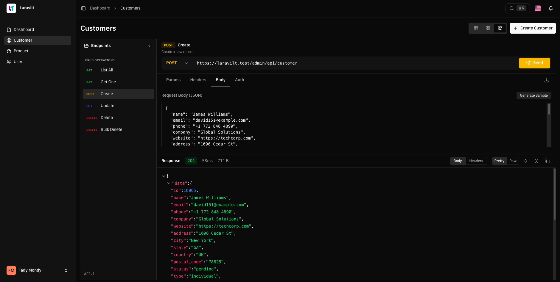API Customers Create