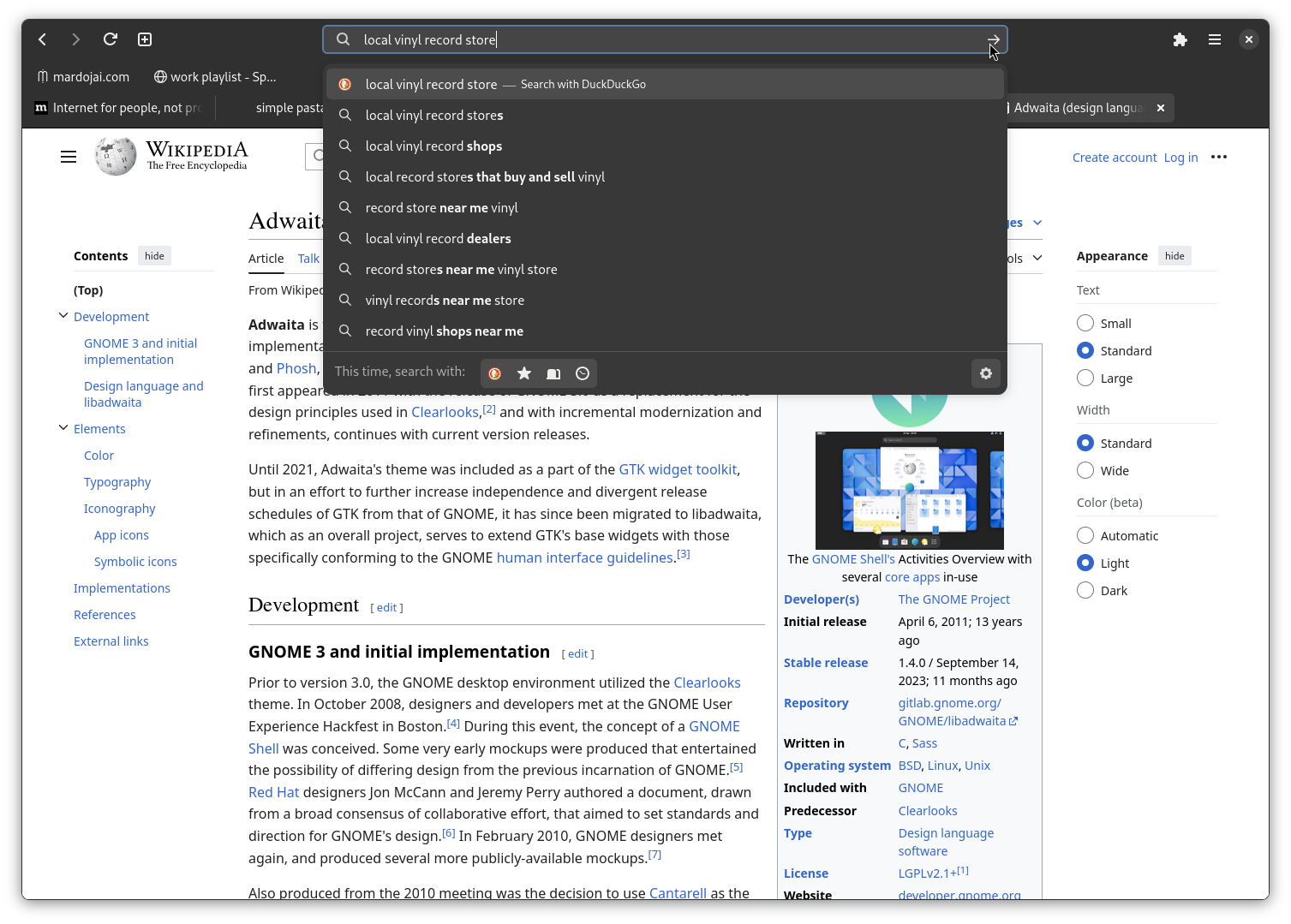 Preview of themed Firefox (dark mode)