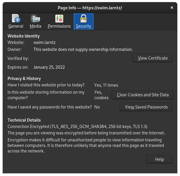 screenshot of certificate info