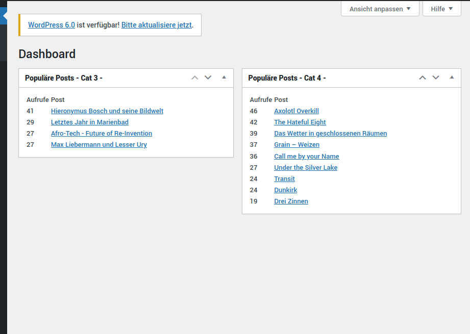 screenshot of a wordpress dashboard