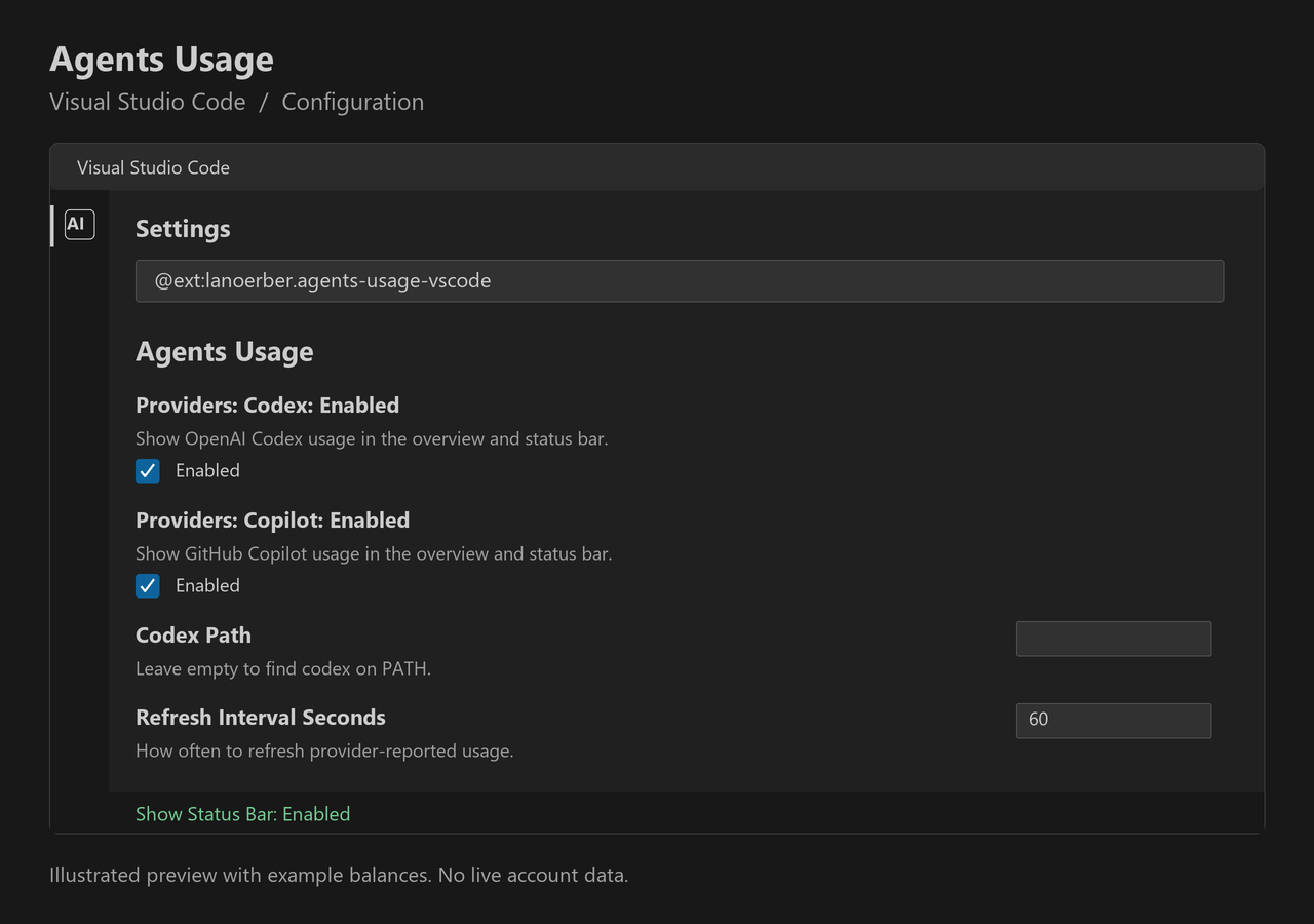 Agents Usage settings in VS Code